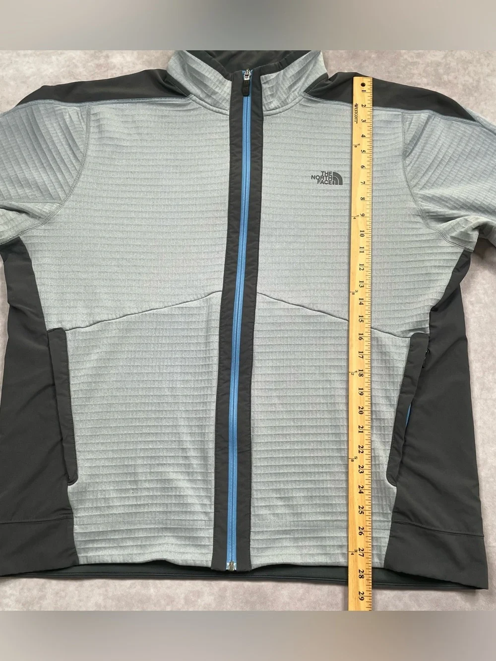 The North Face Ampere Grid Jacket Mens 2XL Gray Black Waffle Knit Fleece